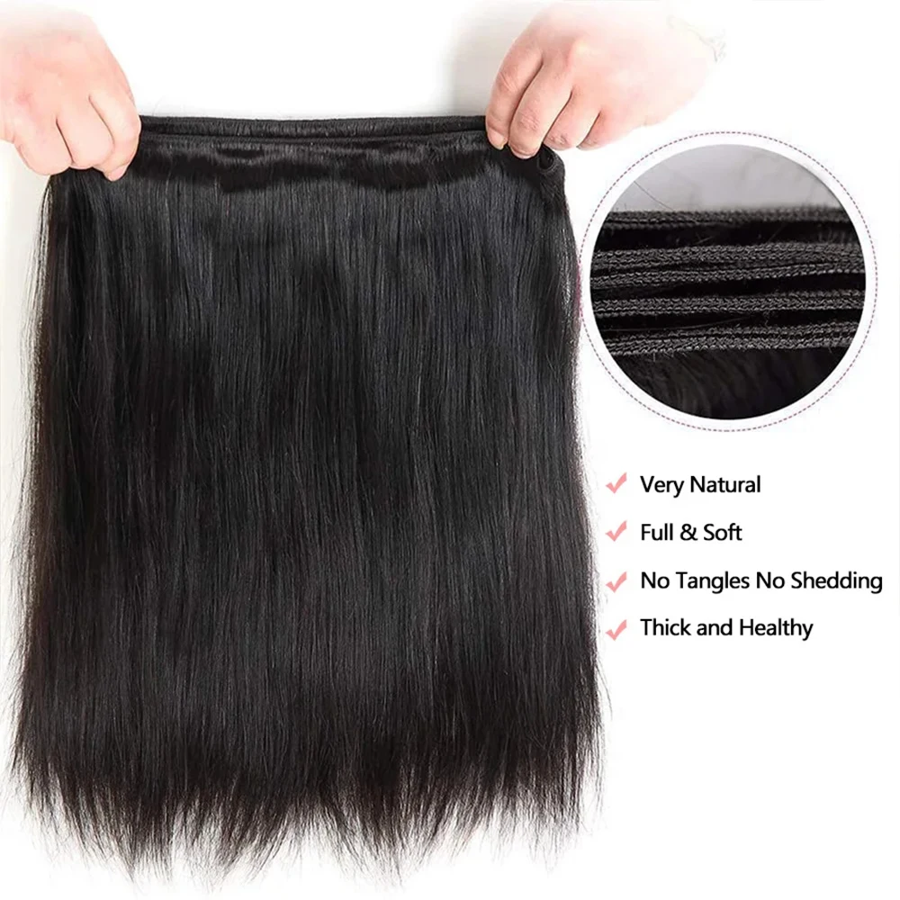 Recht Menselijk haarbundels Braziliaans menselijk haarweefsel 100% echt haar 8-32 inch Remy-haarverlenging Natuurlijk zwart