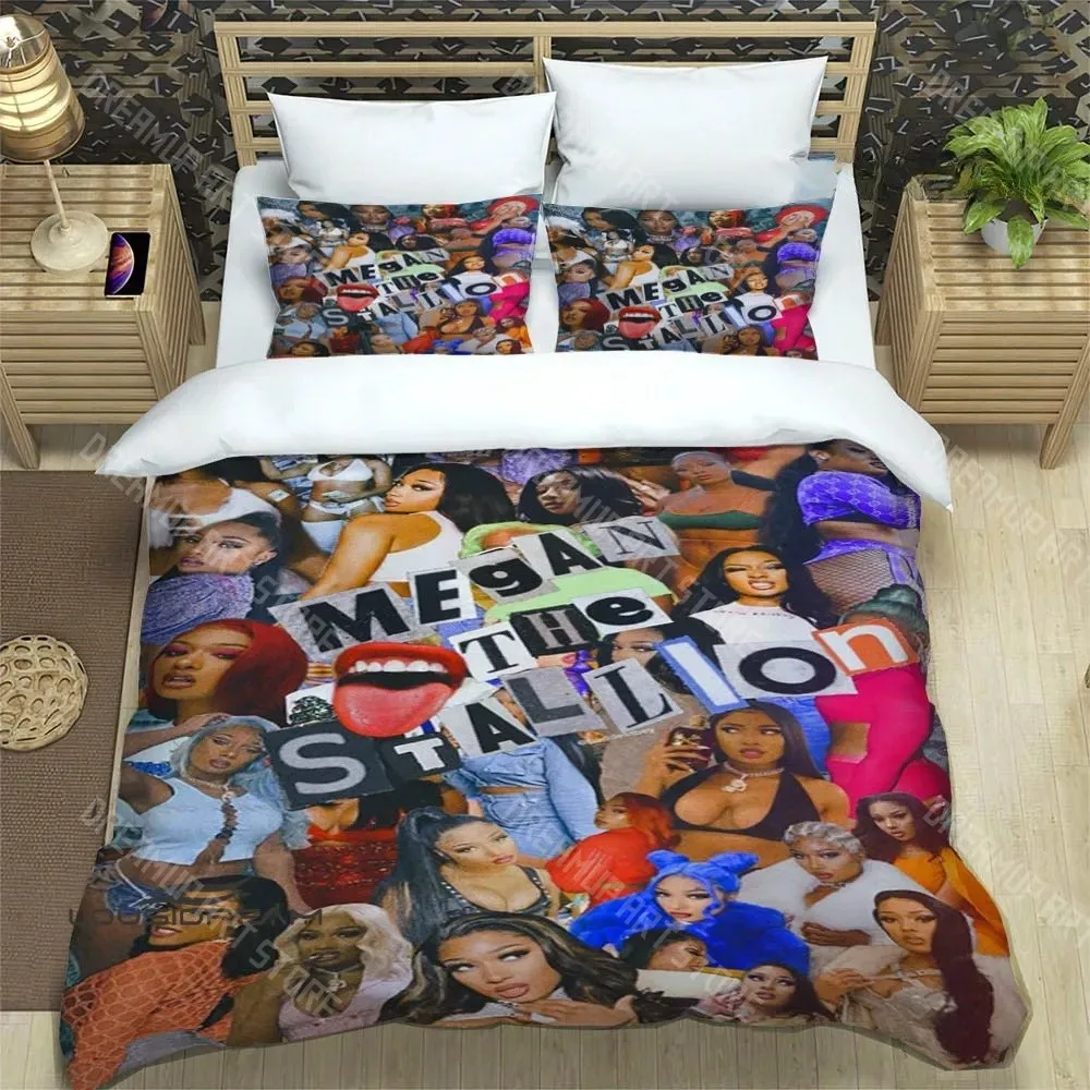 3D Printed Megan Thee Stallion Bedding Set for Boys Girls Duvet Cover Pillowcase Twin Queen King Full Single Double Sizes