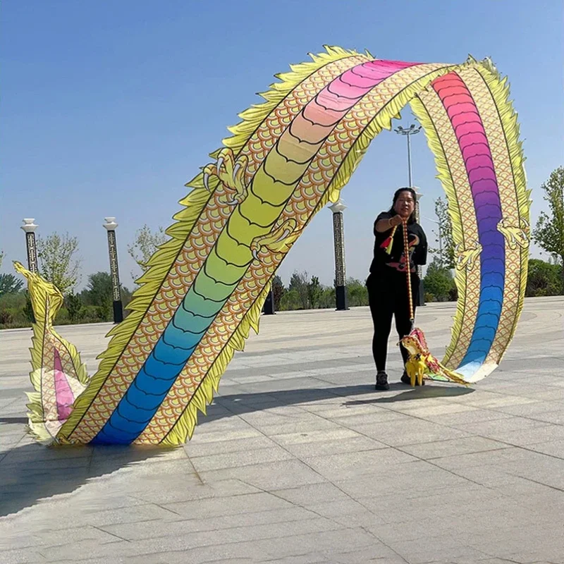 

3D Leading 8/10/12m Square Fitness Dragon Dance Red Adult Chinese New Year Dragon Dance Ribbon Stage Performance Props