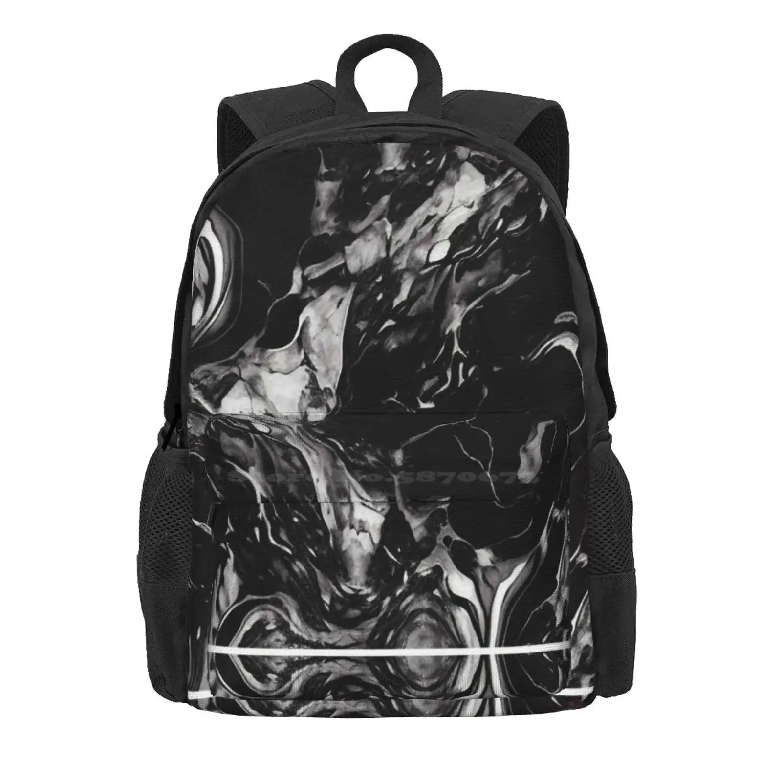 Black And White Elegant Marble Pattern Hot Sale Schoolbag Backpack Fashion Bags Dark Trendy Aesthetic Elegant Beautiful Cute