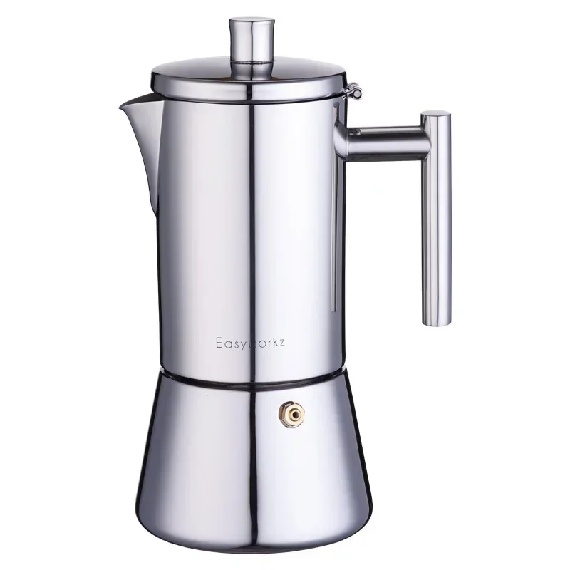 Easyworkz Diego Stovetop Espresso Maker Stainless Steel Italian Coffee Machine Maker 4Cup 6.8 oz Induction Moka Pot