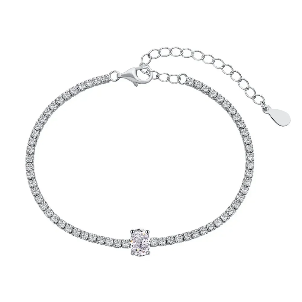 S925 Sterling Silver Tennis Light Luxury 8A Ice Cut Colorful Oval Zircon Silver Bracelet Wedding Jewelry Wholesale