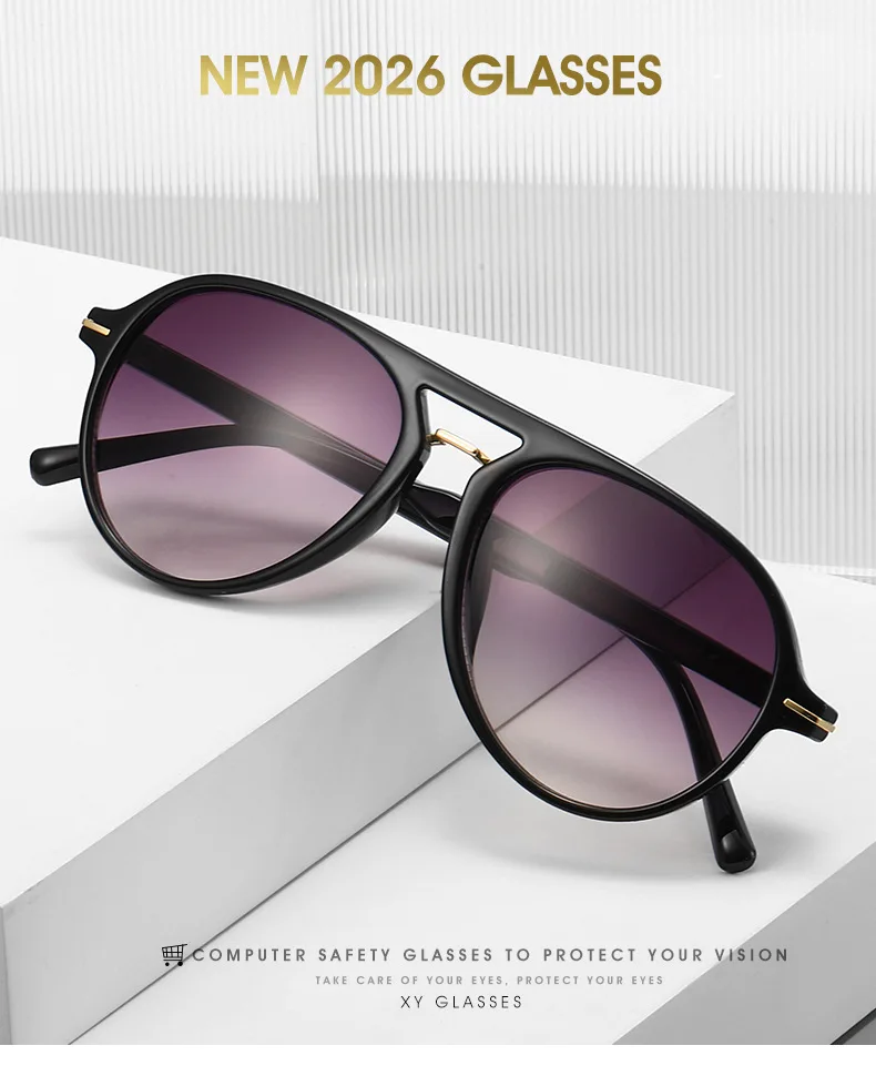 2026 Neue Doppelbalken-Retro-Sonnenbrille für Damen und Herren im Pilotenstil mit Metall-Linien-Dekoration UV400 – Detail 1