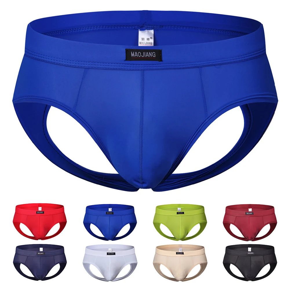 Sexy Underwear Men Thong Jockstrap Open Crotch Underwear Low Rise Bikini Briefs Mesh Thin Underpants Elastic Breath Panties