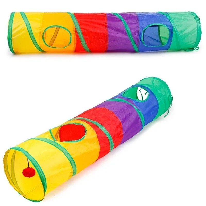 Rainbow Cat Tunnel Pet Tube Collapsible Play Toy Indoor Outdoor Kitty Puppy Toys for Puzzle Exercising Hiding Training