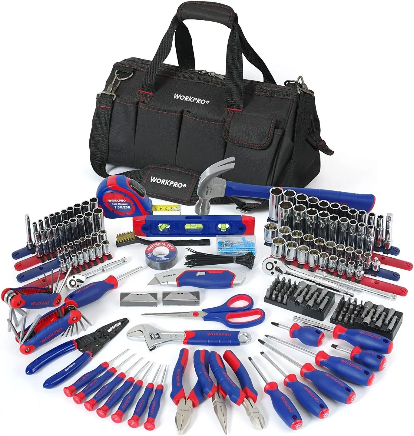 WORKPRO-Home Repair Tool Kit com Bolsa de Transporte, Ferramentas Manuais Domésticas Básicas, 322 peças