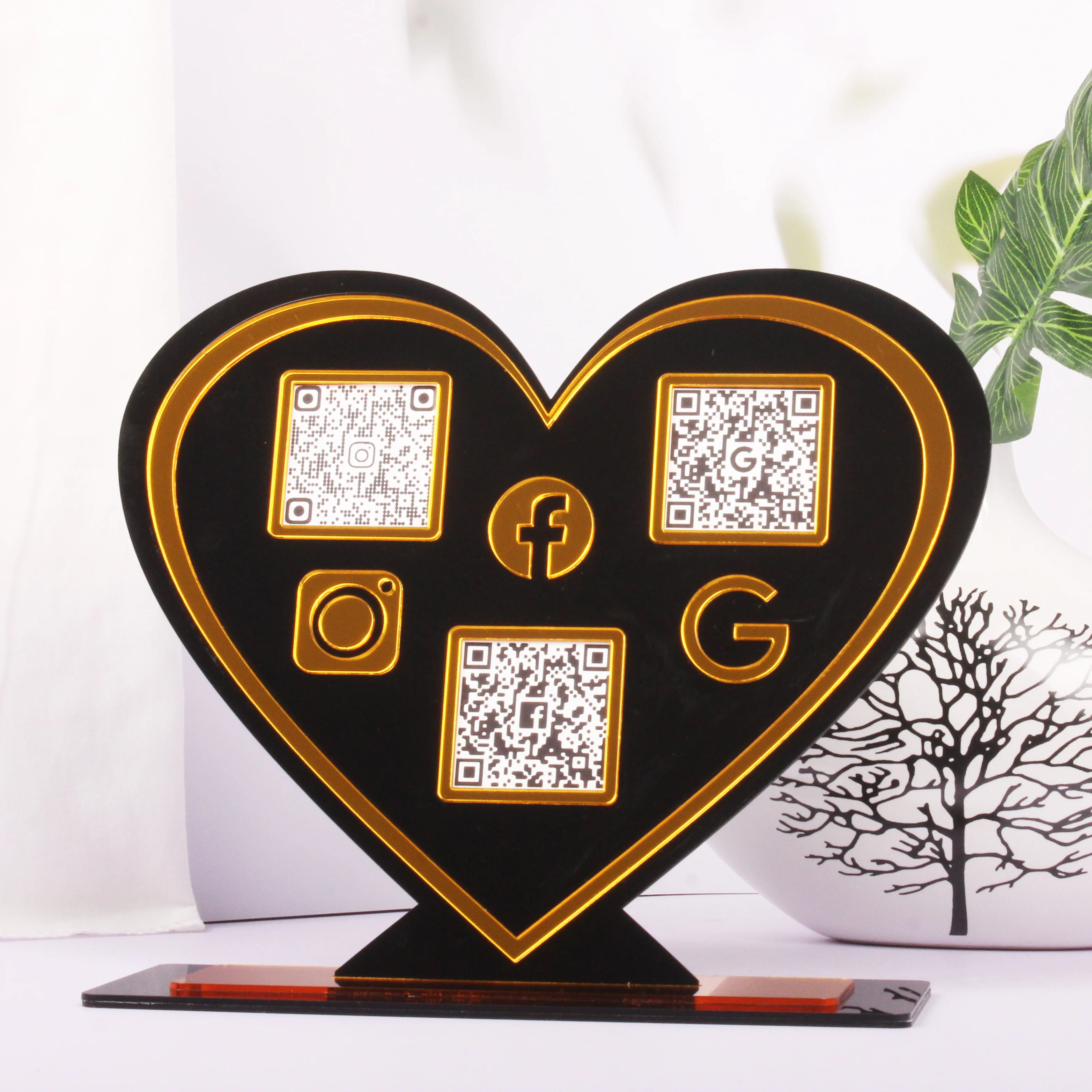 علامات الوسائط الاجتماعية للأعمال، مسح رمز الاستجابة السريعة، مخصص، اتبع لوحة أيقونة ذهبية من الأكريليك الدائمة، Instagram Facebook Google Sign #4