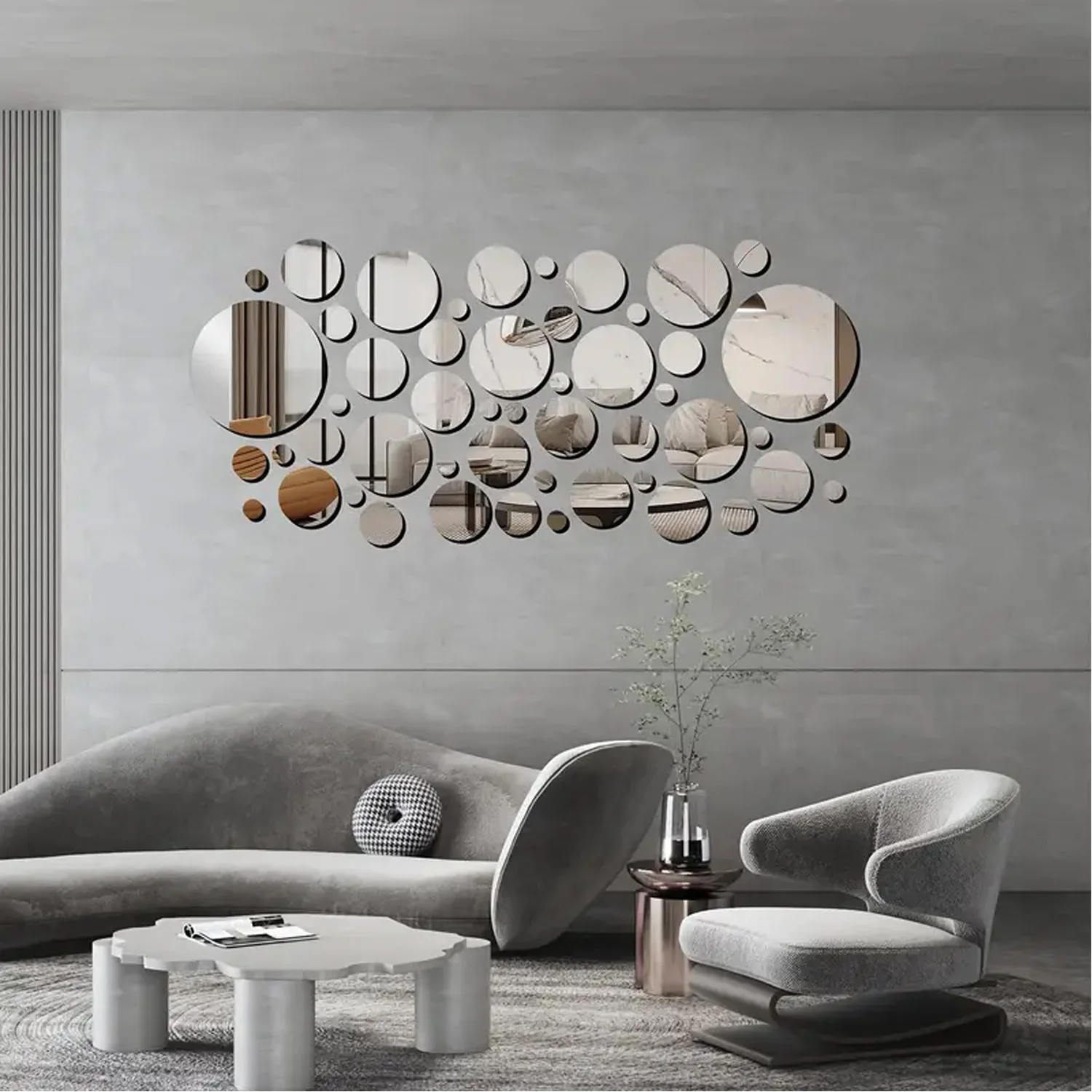 32 PCs 3D Acrylic Mirror Wall Sticker, Round Mirror, DIY Bedroom, Bathroom and TV Background Room Sticker Wall Decoration