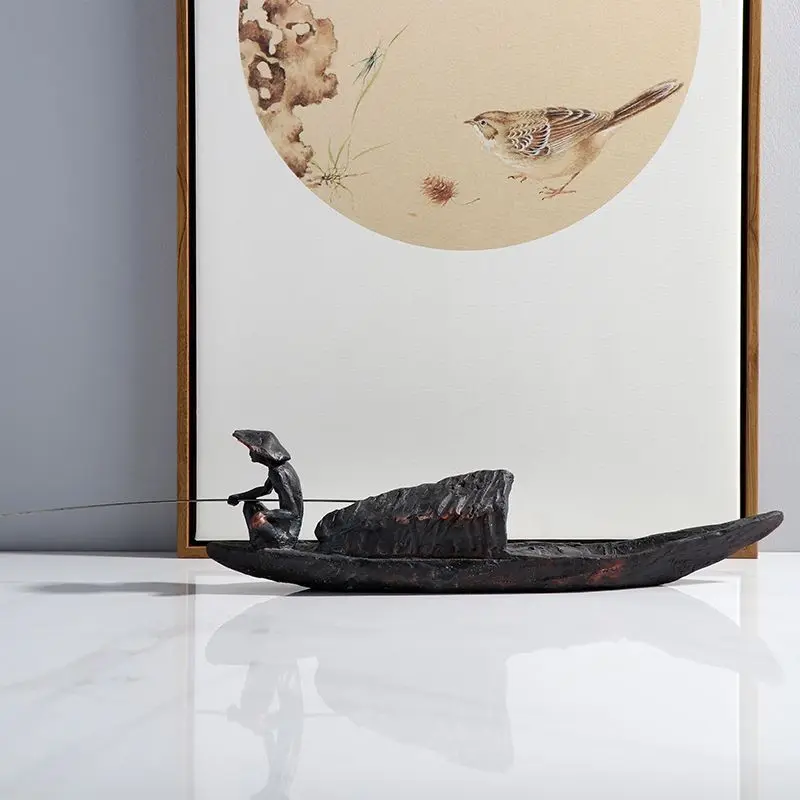 Creative Fishing Figure Resin Statue Decoration Item Home Room Table Figuirnes Accessories Study Office Desk Sculpture Ornaments
