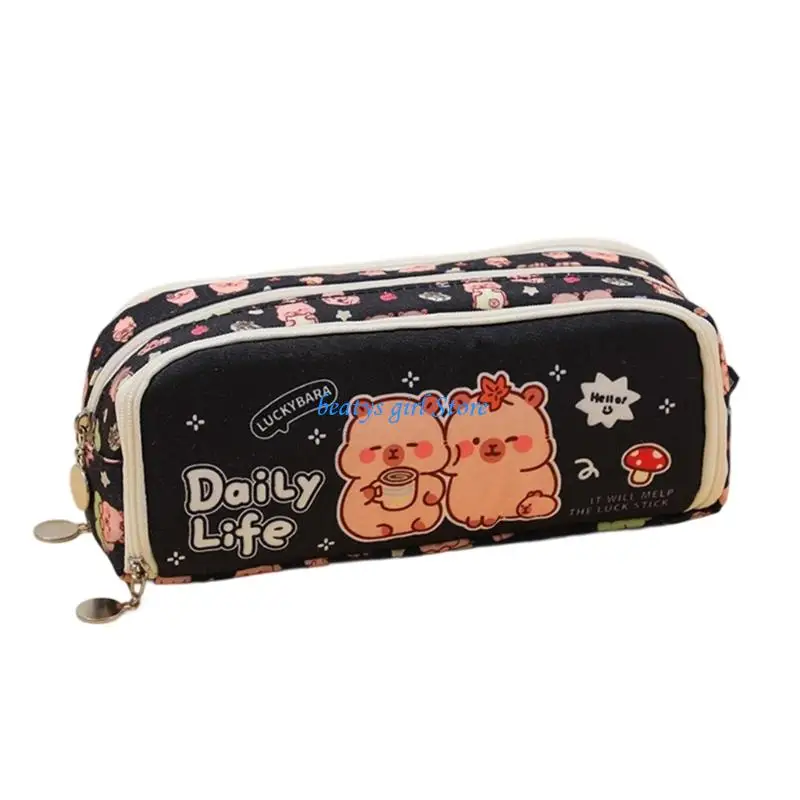 C7AB Cartoon Pencil Case Large Canvas Pencils Bag Multi Compartments Pen Pouches Big Capacity Pens Organiser for Student