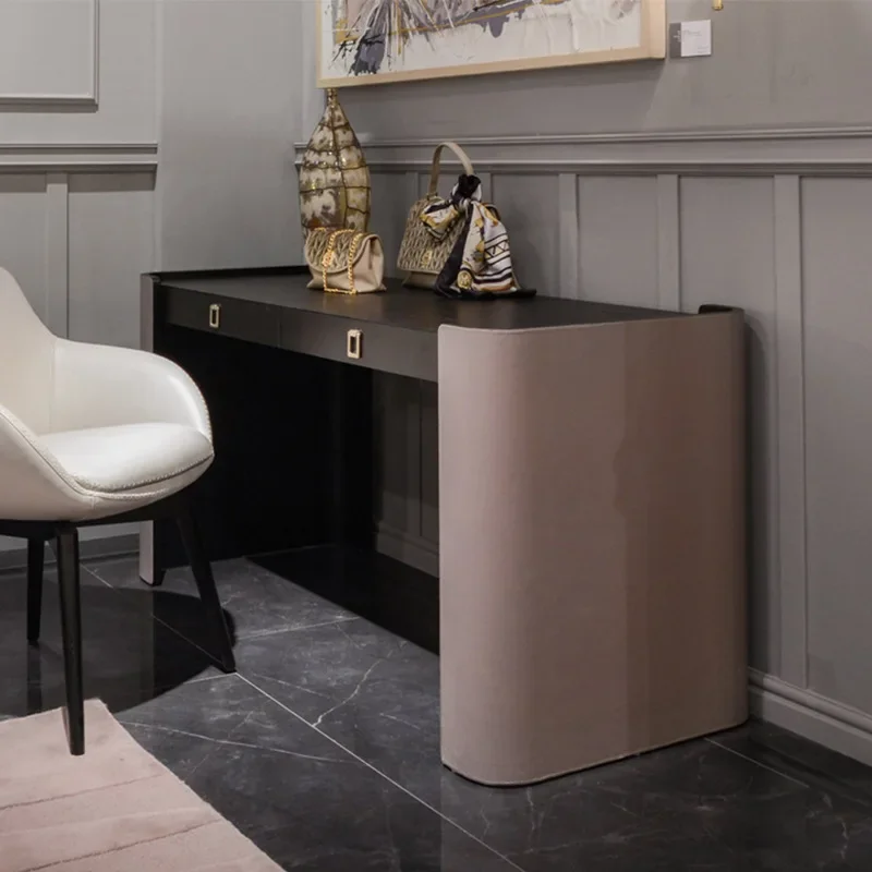Italian minimalist desk integrated, leather art modern desk, villa small apartment model room