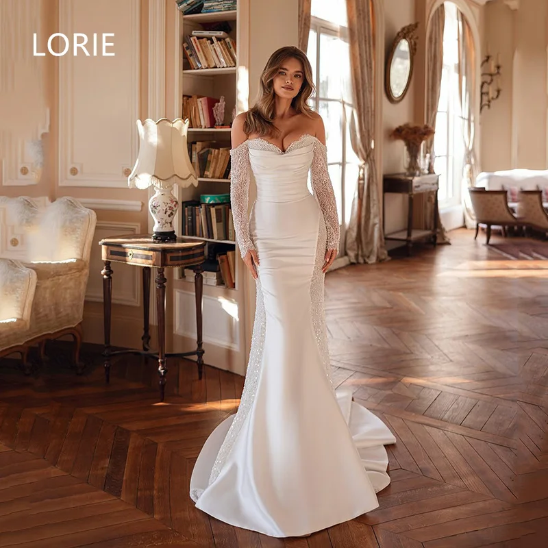 

LORIE Shiny A-line Off Shoulder Lace Wedding Dress Applique Bridal Gowns Elegant Wedding Gown Customized 2025