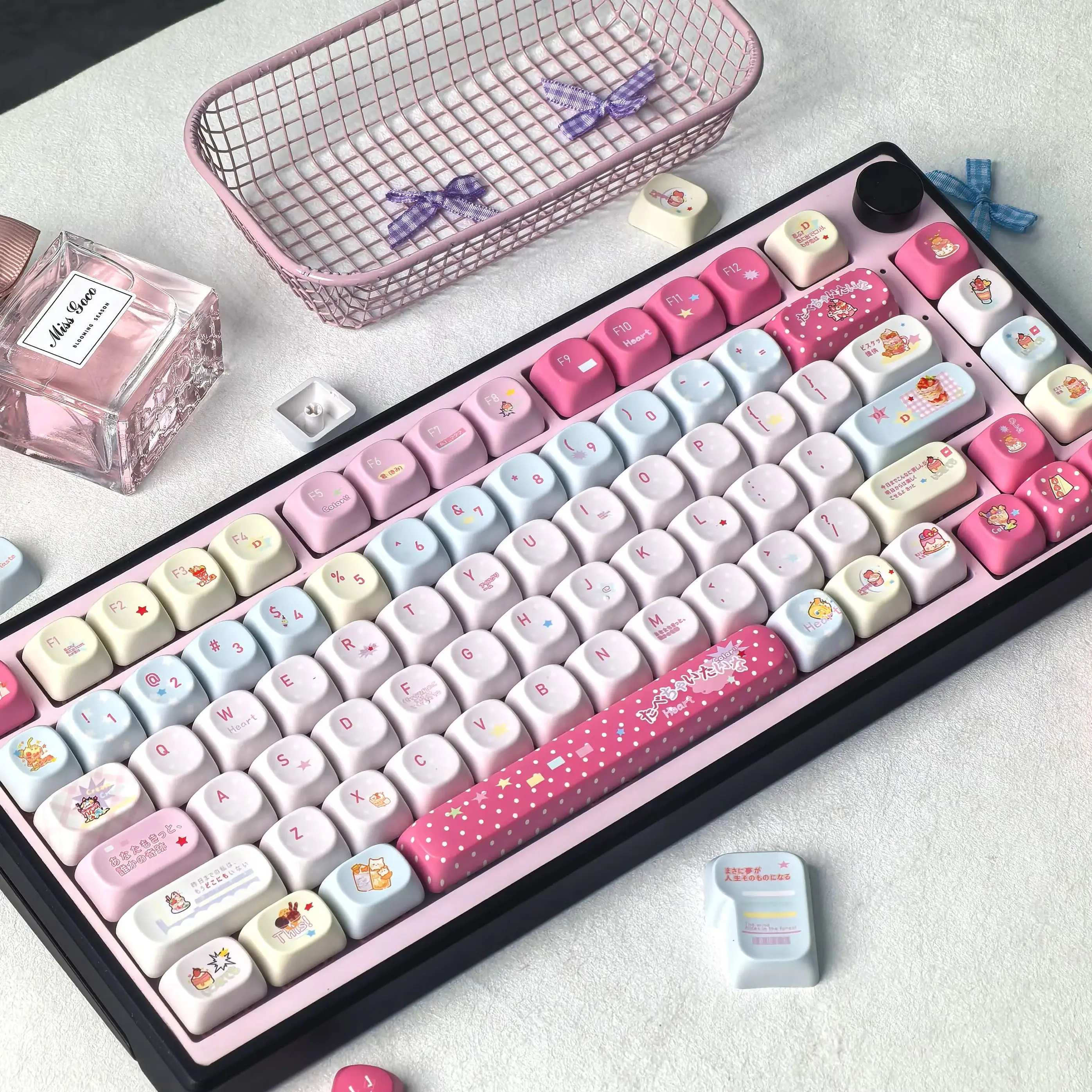 MAIMOOO Keycaps Strawberry Cakes Moa Cherry Highly Cute Rose Pink Pbt Material Keyboard Keycaps Korean And Russian