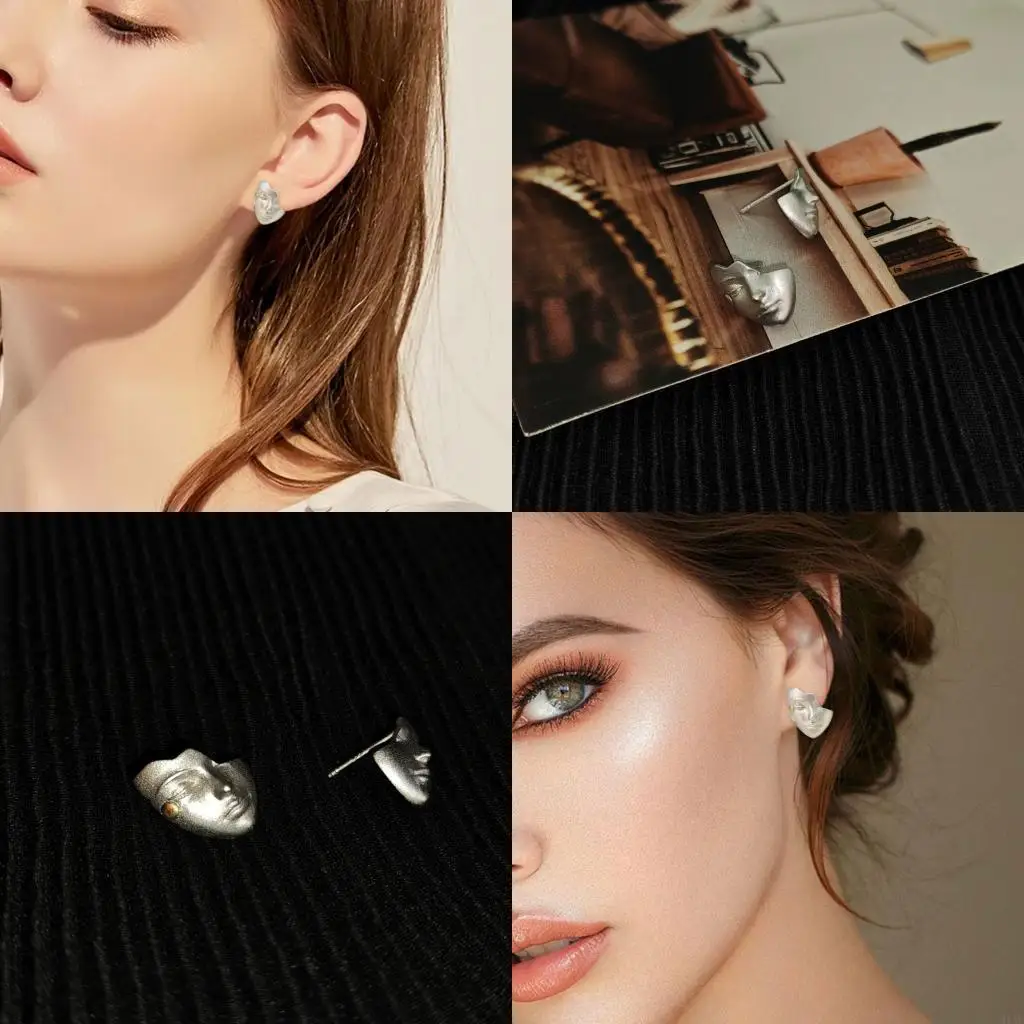 91AF Fashion Mask Face Earrings Exaggerated Artistic Design Alloy Texture Suitable for Youthful Women Various Event
