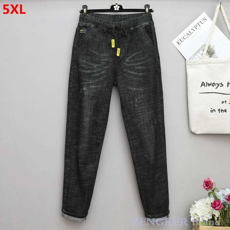 

Plus size jeans black harem pants women autumn elastic high waist casual trousers jeans for women 5XL 4XL 3XL