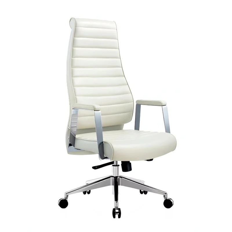 

July005 Luxury High Back White Leather Office Chair Tall People Furniture