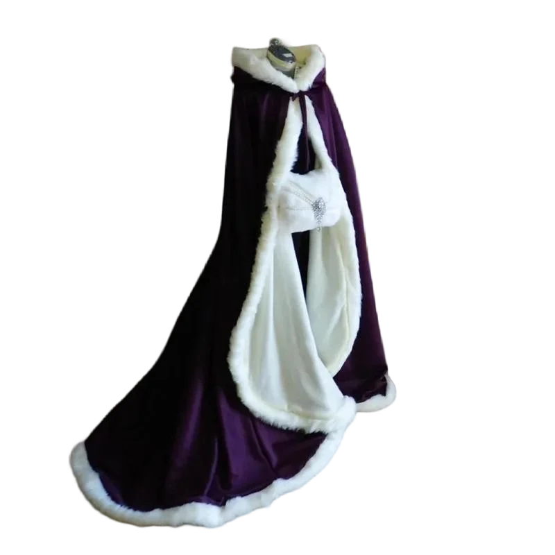 Purple winter cape, faux fur edge, wedding party hooded jacket/shawl, bridal wedding accessories image 4