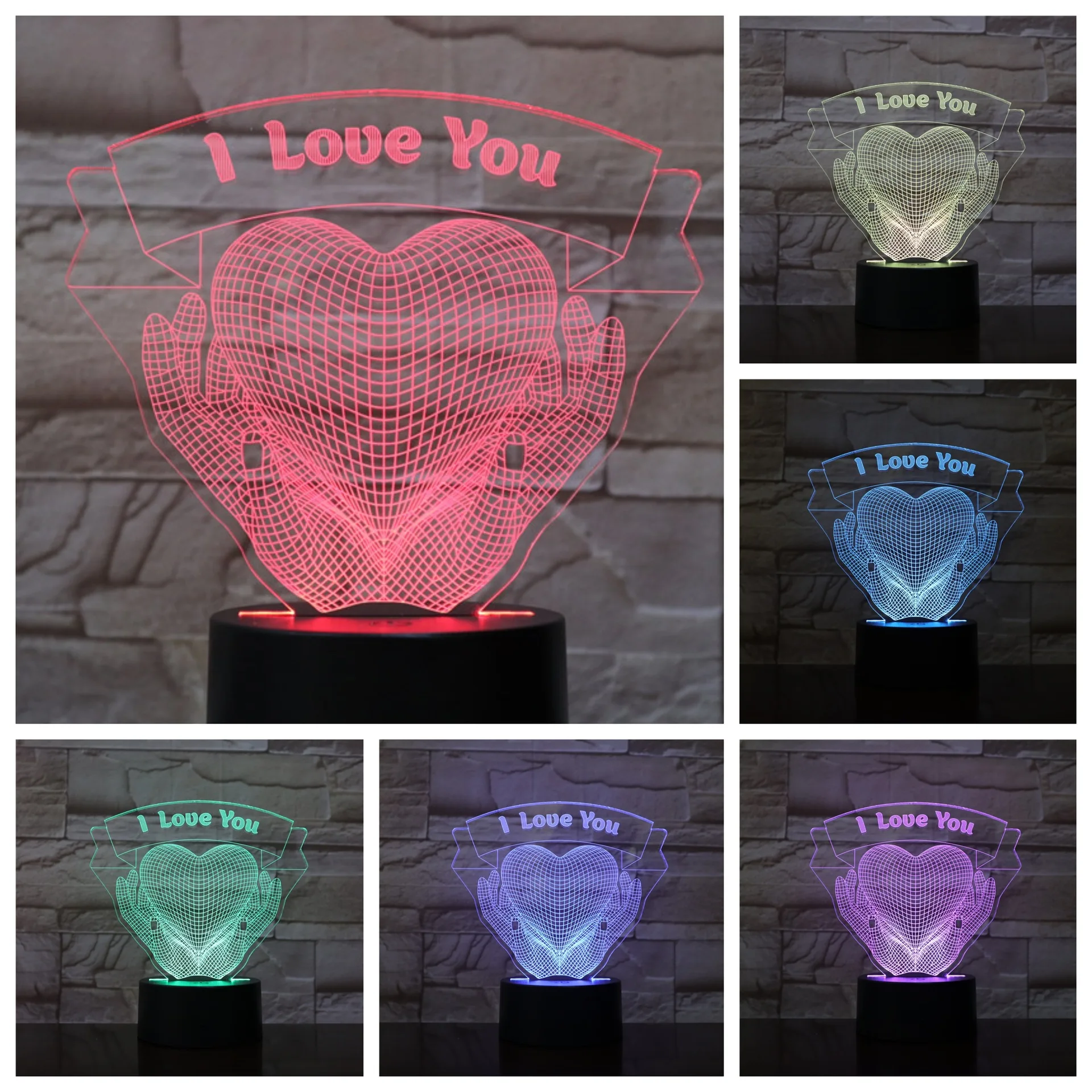 

Valentines Day Gift USB Powered LED 3D lamp illusion night light I love you gadget heart 16 Colors changing Bedroom desk lamps