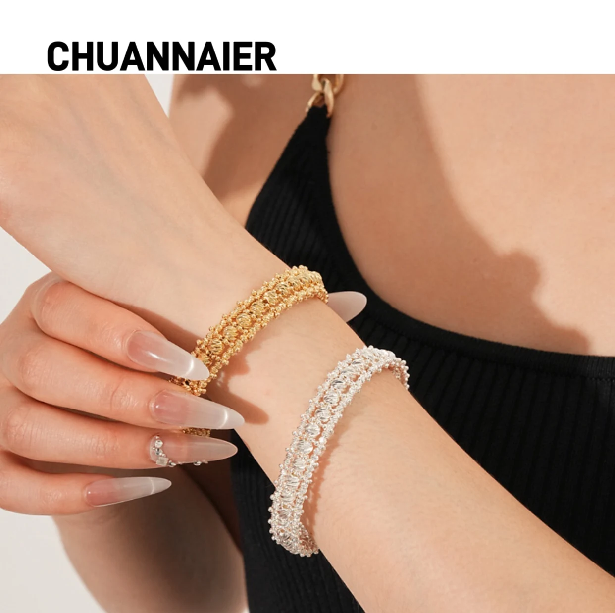 

High-end European and American multi-layer open bracelet with luxurious design, fashionable and can be paired with any outfit.