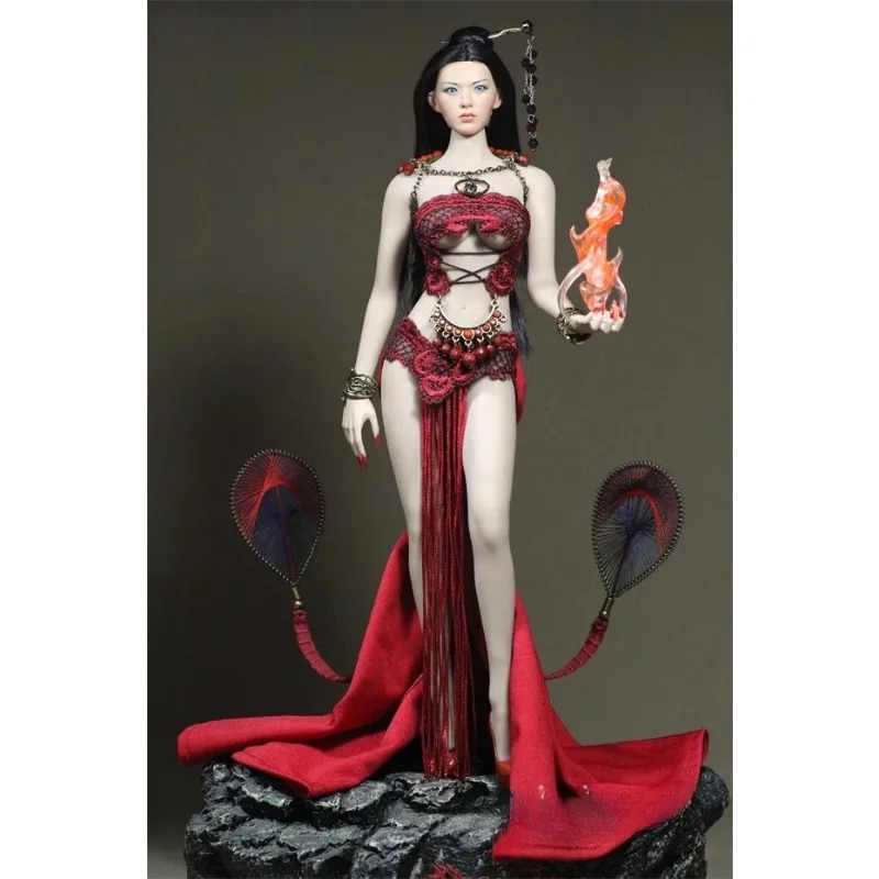 

1/6 Scale Toys Red Flame Style Red Jade Chinese Style Corset Tailed Skirt Suit Clothes Model for 12'' PH Action Figures Body