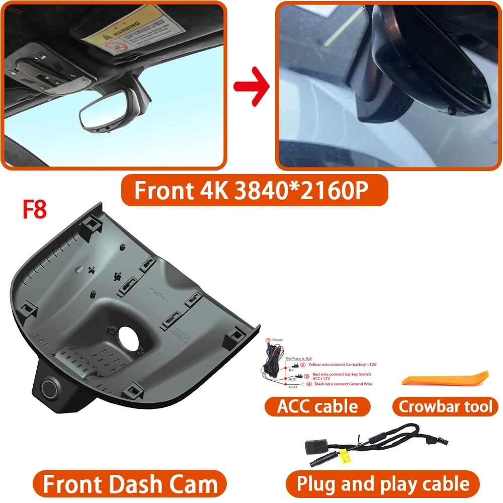Videorecorder 4K DVR Dashcam Wifi Camera 170° voor Ferrari 296 488 458 F8 Italia Speciale Spider Roma SF90 Stradale °   Groothoek - afbeelding 1