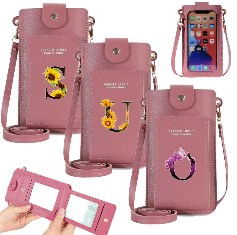 Bolso para teléfono móvil para mujer, bandolera mensajero multifuncional, bolso para llaves con personalidad a la moda, serie de impresión de patrones de Color de flores