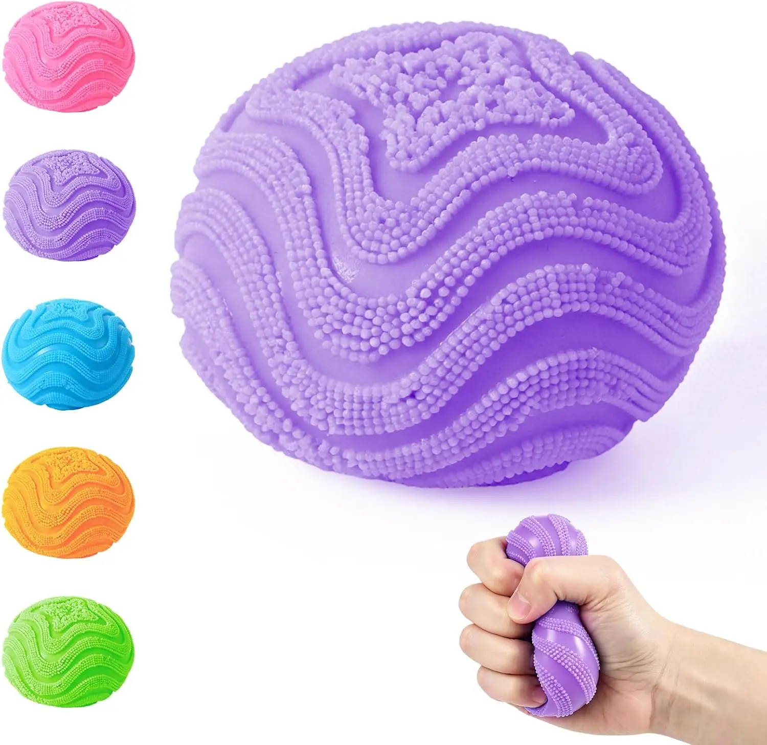 

Fuzz Squishy Stress Ball, Soft Fidget Toy for Anxiety Relief, Sensory Squishy Ball (Purple)