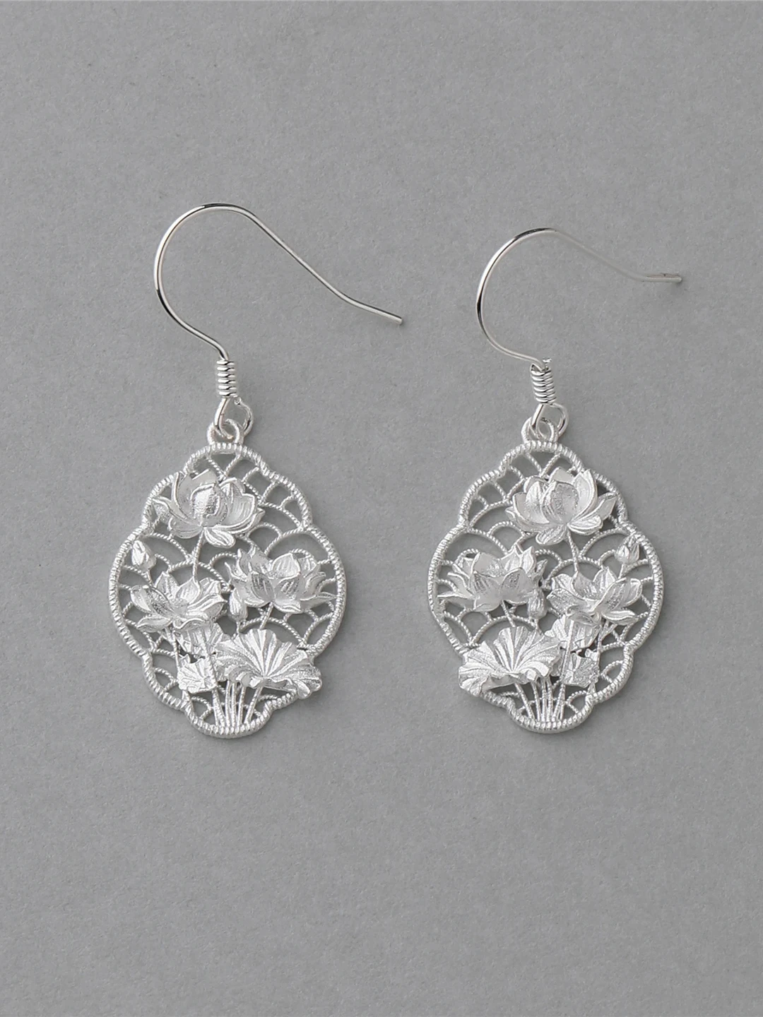  Style Chinese Nationalist Moonlight Lotus Pond S925 Silver Hollow out Lotus Earrings Luxury Vintage Women's Jewelry
