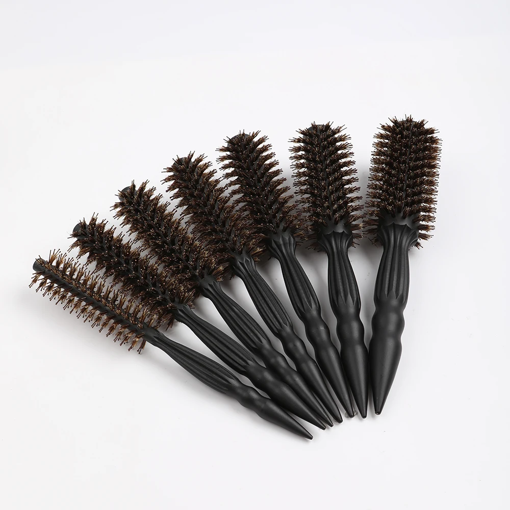 High Quality Hog Bristle Round Hair Brush Wooden Handle Quiff Roller Curly Comb Anti-static Roller Comb for Women Black