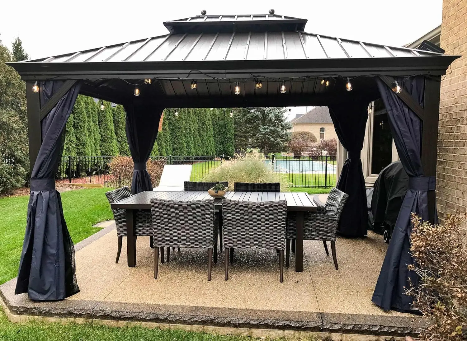 10' X 12' Hardtop Gazebo Canopy with Netting and Curtains for Outdoor Deck Backyard Heavy Duty Sunshade Outside Metal Patio