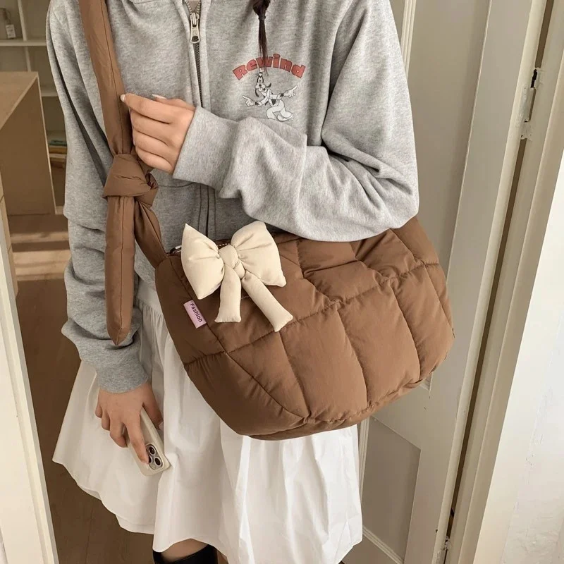 

Women Quilted Down Large Capacity Crossbody Bag Padded Cotton Shoulder Winter Korean Chic For Daily Commute Travel Gift