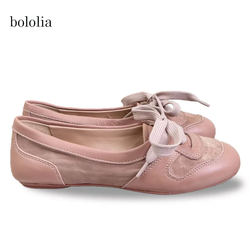 

BOLOLIA High Quality Casual Genuine Leather Flats Fashion Round Toe Shoes Women Concise Oxhide Sole Ballet Shoes