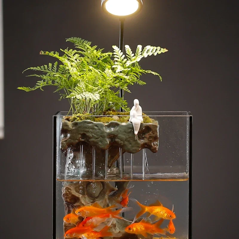 

Small Fish Tank Landscape Real Green Plant Full Set Living Room Flowing Water Ornaments Circulating Water Lucky Office