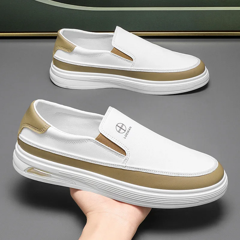 

2025 spring new fashion men's casual leather shoes lazy set foot bean shoes soft leather soft sole driving shoes