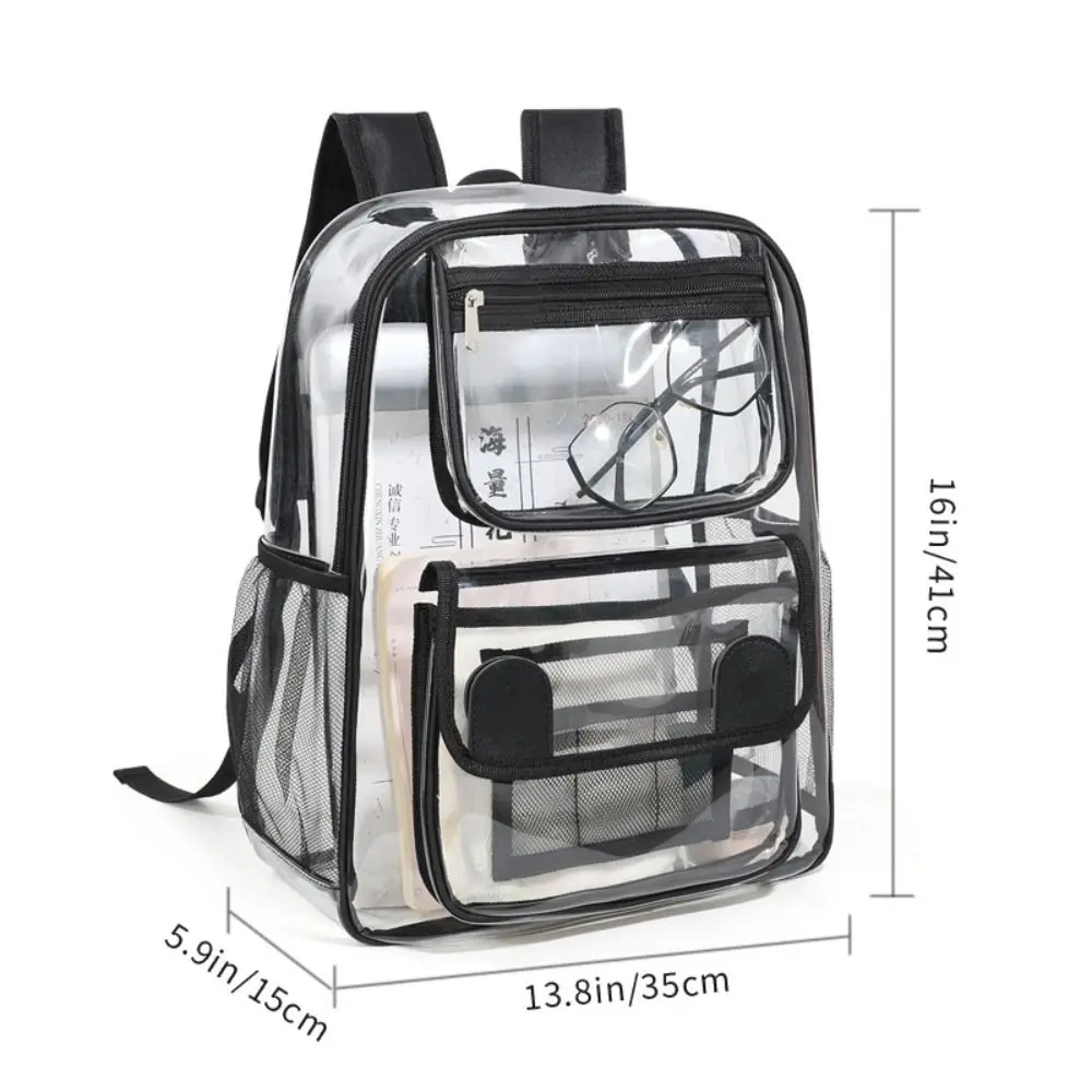 Casual Large Capacity Transparent Backpack Zipper Portable Students School Bag Visible Waterproof PVC Backpack Fitness