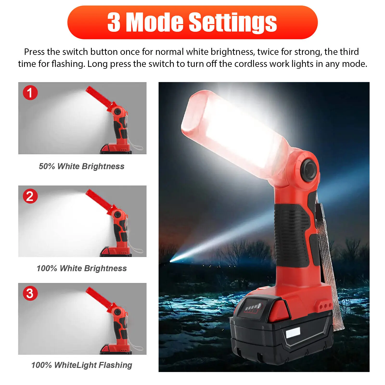 Imagem -03 - Lanterna Led Luz de Trabalho para Milwaukee Holofotes Portáteis Lâmpada de Mesa com Porta Usb Bateria Li-ion 18v 12w 1000lm pc