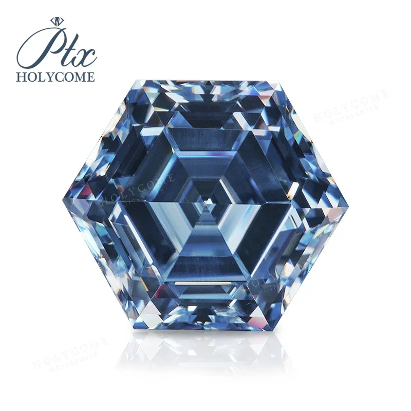 

Holycome GRA Certificated Vivid Blue VVS1 Hexagon Cut Step Cut Moissanite Diamond Test Positive Moissanite Factory OEM ODM