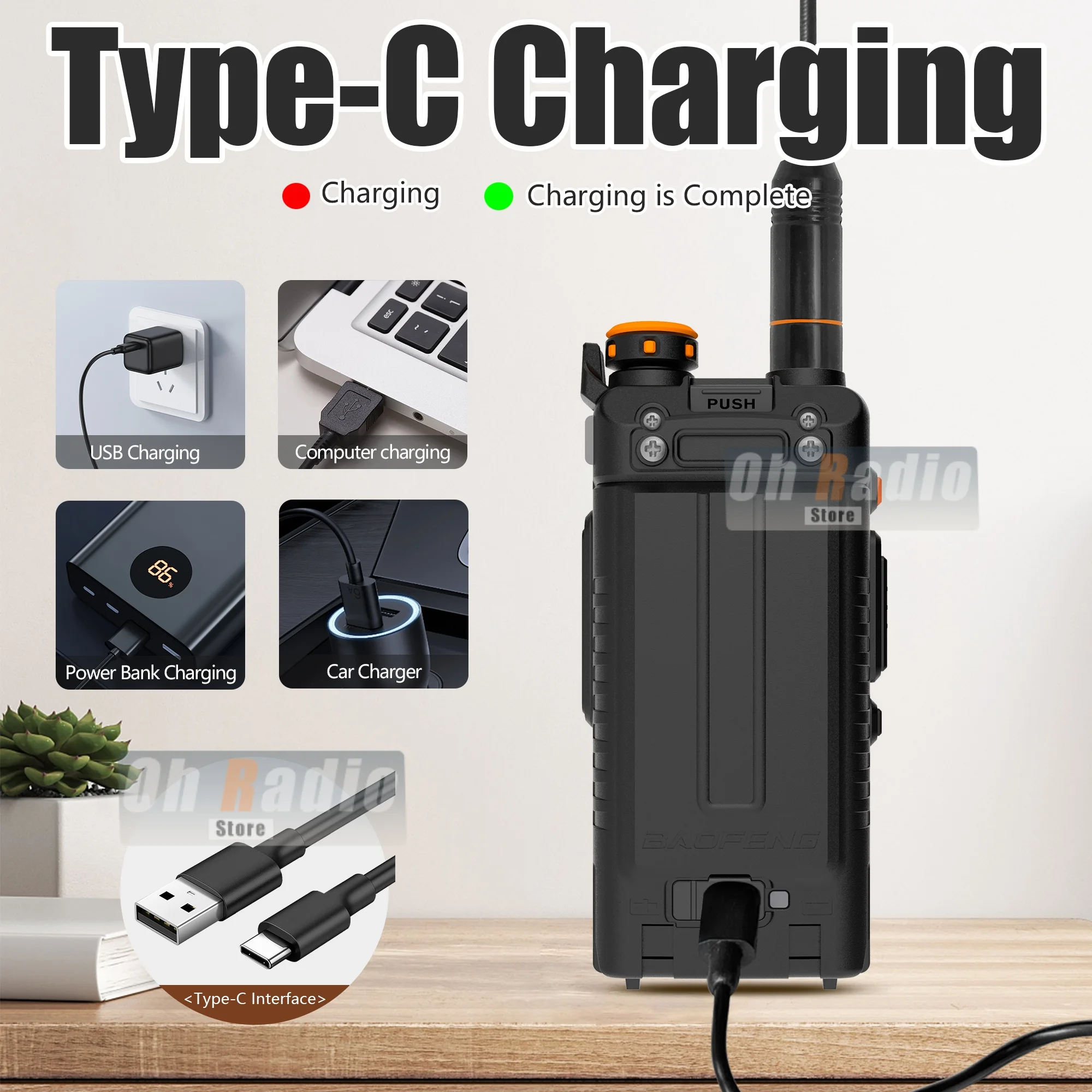 Baofeng K5 Plus جهاز اتصال لاسلكي BF-K5 Plus 10 واط طويل المدى UHF VHF ستة نطاقات NOAA AM FM 999 قناة Type-C شحن اتجاهين راديو لحم الخنزير