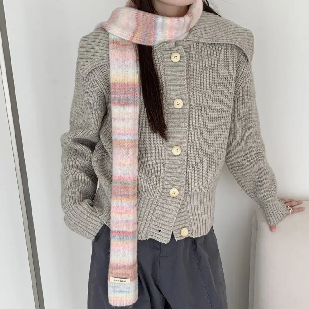 Soft Korean Style Rainbow Striped Scarf Plush Thickened Cashmere Knitted Scarf Windproof Neck Warmer Winter Shawl Autumn Winter