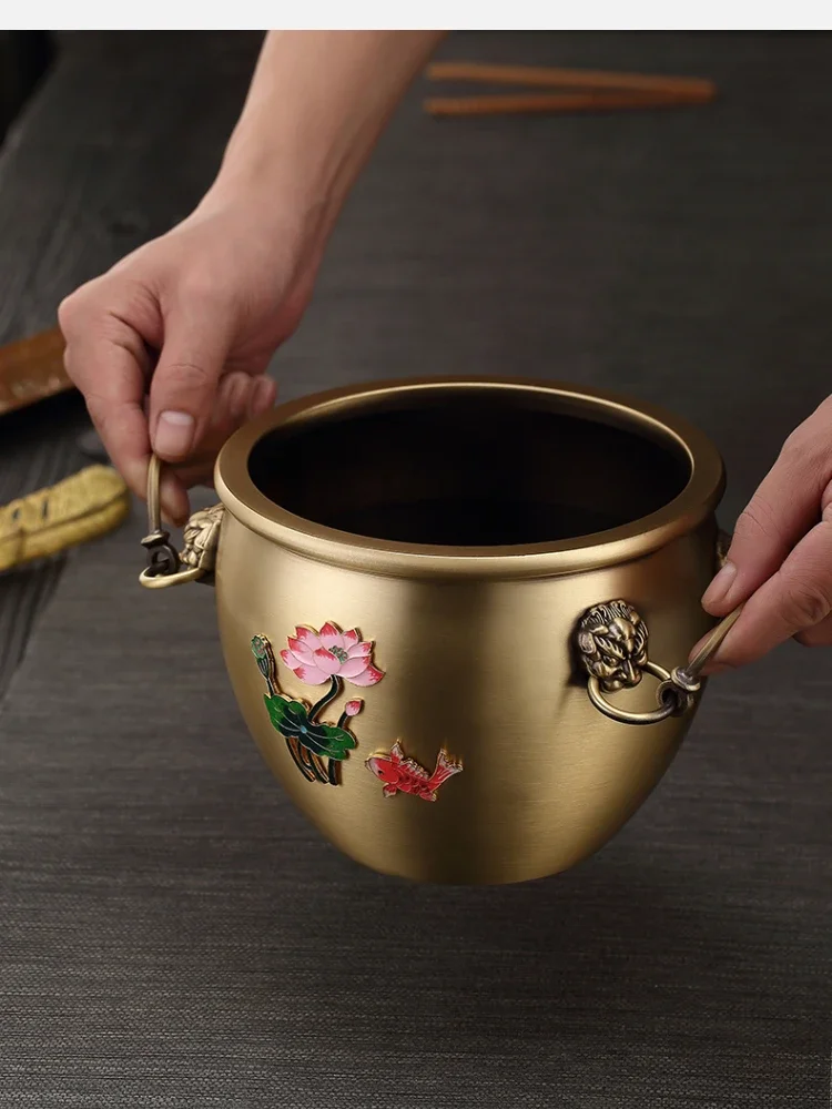 Pure Copper Tea Basin Imperial Palace Style Writing-Brush Washer Cylinder Kombucha Cup Pot Tea Pot and Cup Set