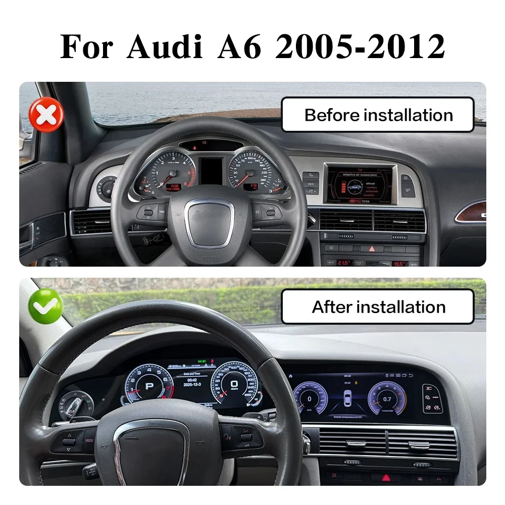 Auto-Armaturenbrett LCD Digitalinstrument Dual-Screen Autoradio für Audi A6 A6L C6 4F 2005-2012 CarPlay Android Auto-Multimedia-Player