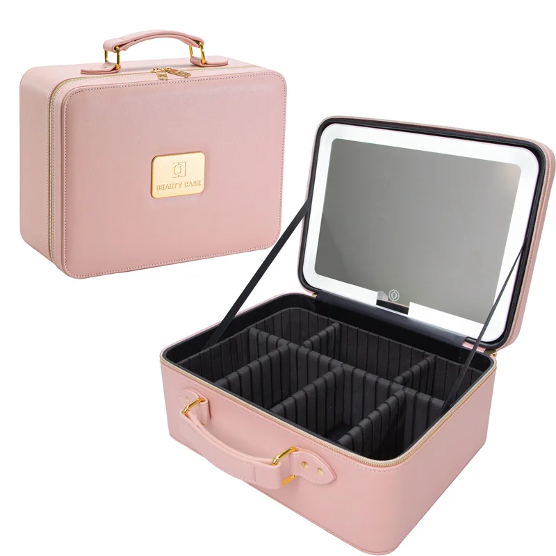 LED Makeup Bag Multiple with Adjustable Makeup Bag with Mirror High Quality PU Makeup Bag Women Case and Light Travel for Women