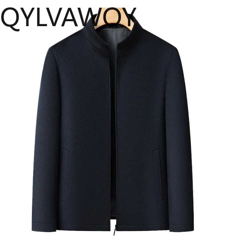 

QYLVAWOY Мужские куртки из 100% натуральной овечьей шерсти, новые весенне-осенние куртки с воротником-стойкой, теплая мужская одежда высокого качества