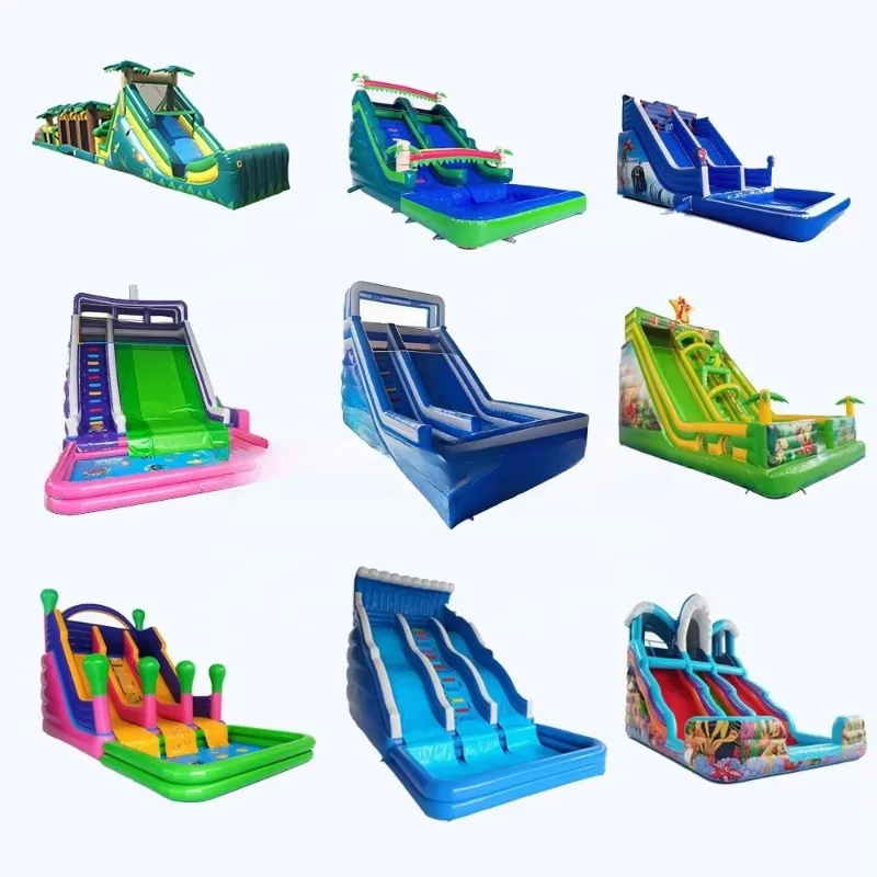 Commercial Blue Wave Double Slide Inflatable Water Park with Swimming Pool, Backyard Party Rental & Summer Vacation New Design