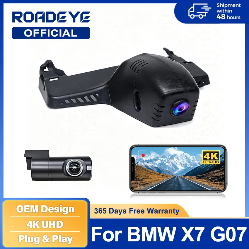 Nouveau! Caméra de tableau de bord WiFi pour voiture, plug and play, 170° ° Caméra embarquée 4K 2160P FOV pour BMW X7 G07 (1ère génération) Facelift 2023-2026