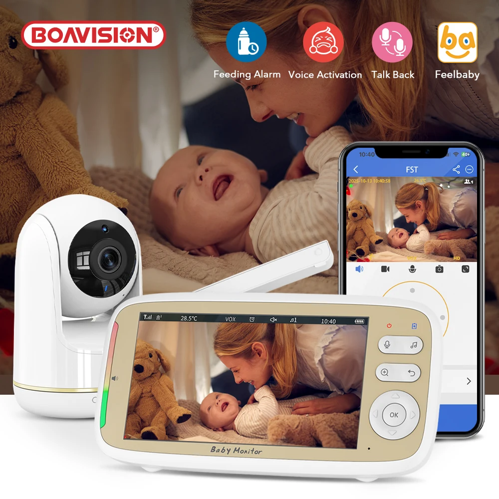 5'' Wireless Baby Monitor Camera 3X Zoom Pan Tilt Video Audio Support Feelbaby Phone APP and LCD Monitor Dual Control BabySitter