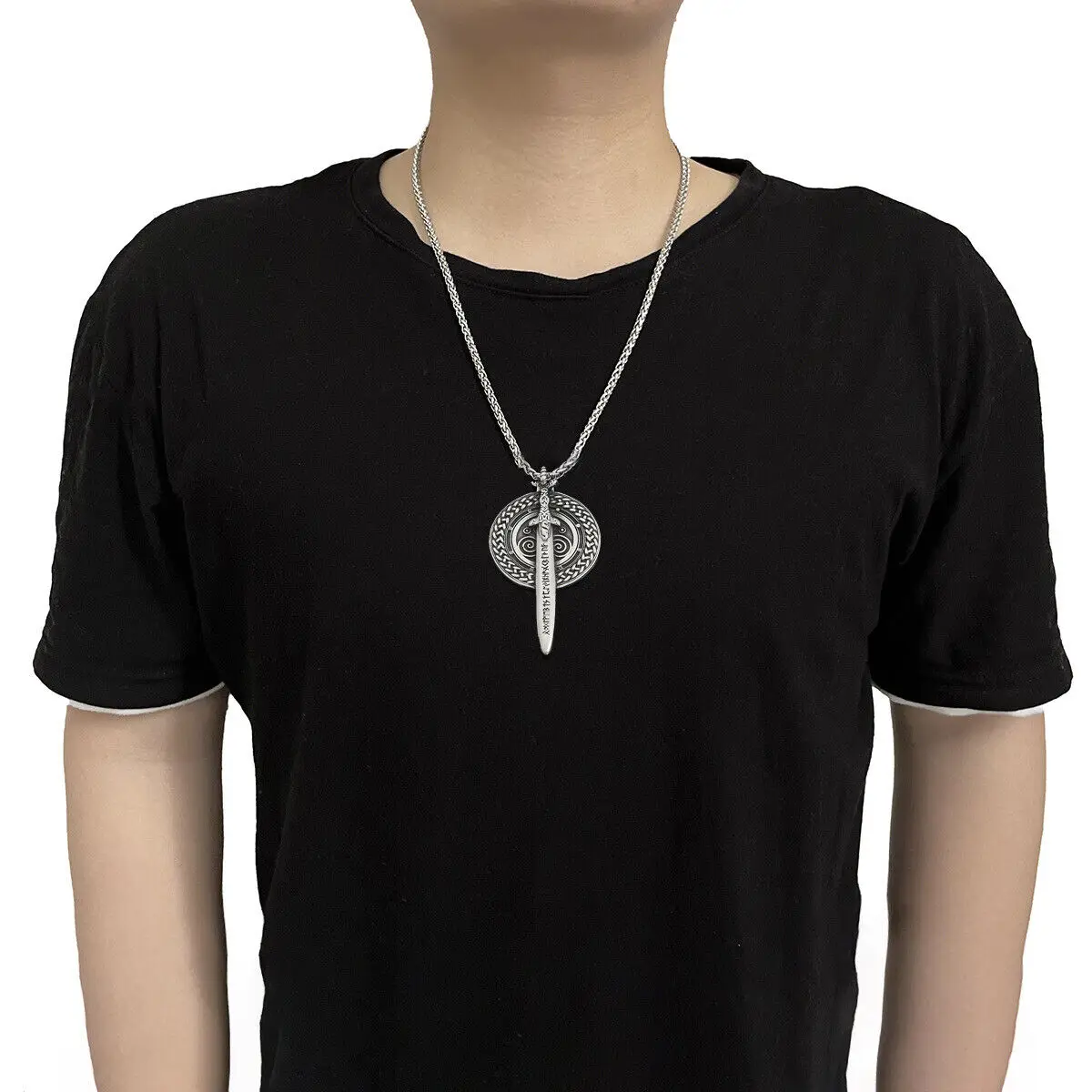 Vintage Men's Stainless Steel Nordic Norse Viking Odin Shield Pendant Necklace Chain Jewelry Accessory