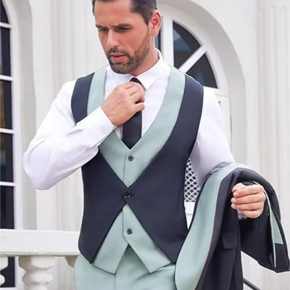 

Business Men's Color Blocked Suit 3 Piece Blazer+Vest+Pants Suitable For Weddings Dates Meetings