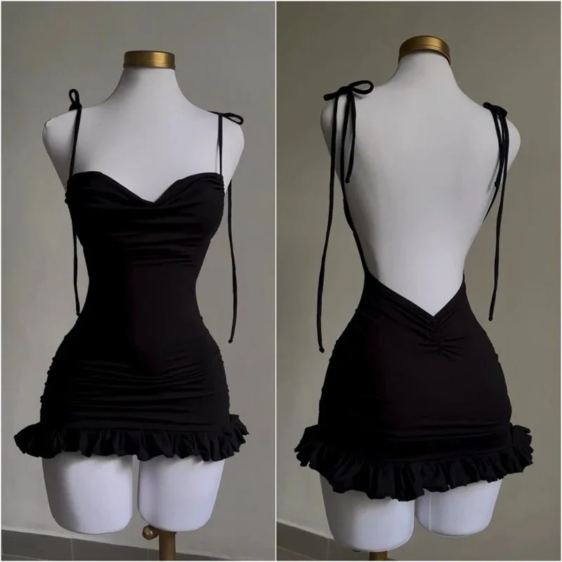 

New Europe and the United States high-end dress Y2K sexy backless lace Slim Spice Girl short skirt