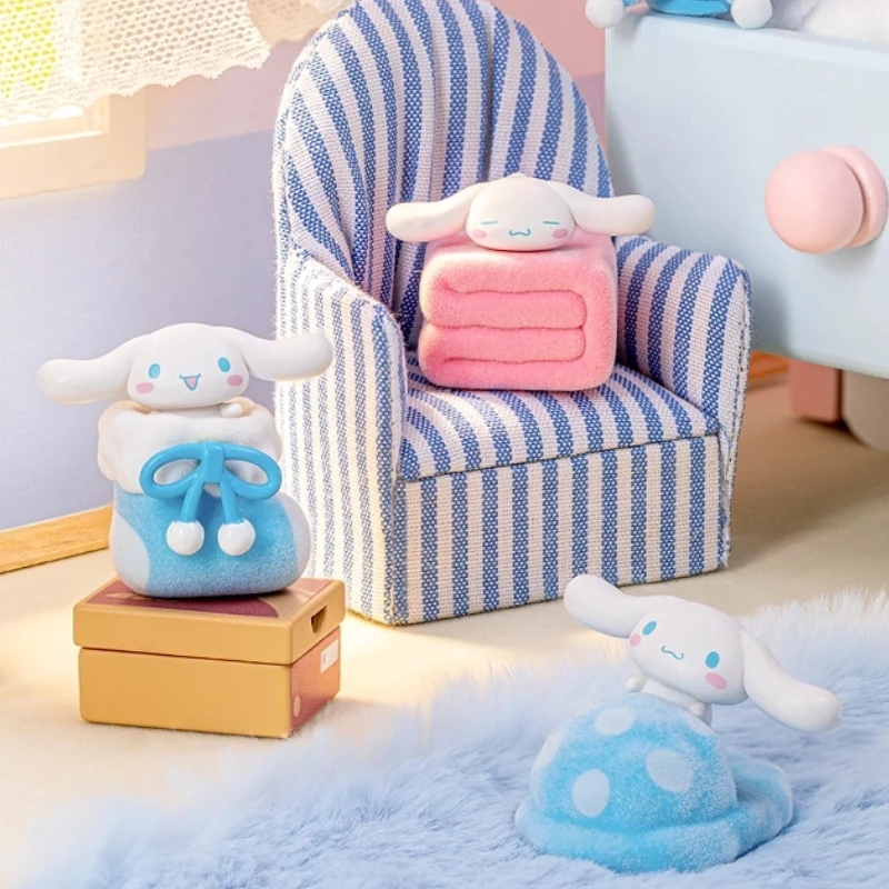 

Sanrio Cinnamoroll, милый шкаф серии, микробокс, большая ушастая собака, глухая коробка, украшение, фигурка, флокированная версия, отличный подарок на день рождения